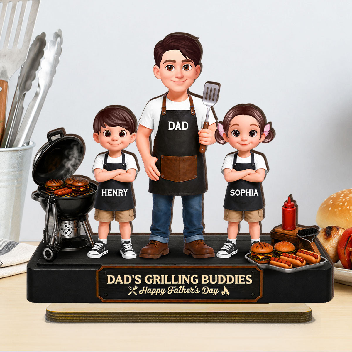 BBQ Dad's Grilling Buddies The Grill Master - Personalized 2-Layered Wooden Plaque - Gift For Dad, Husband