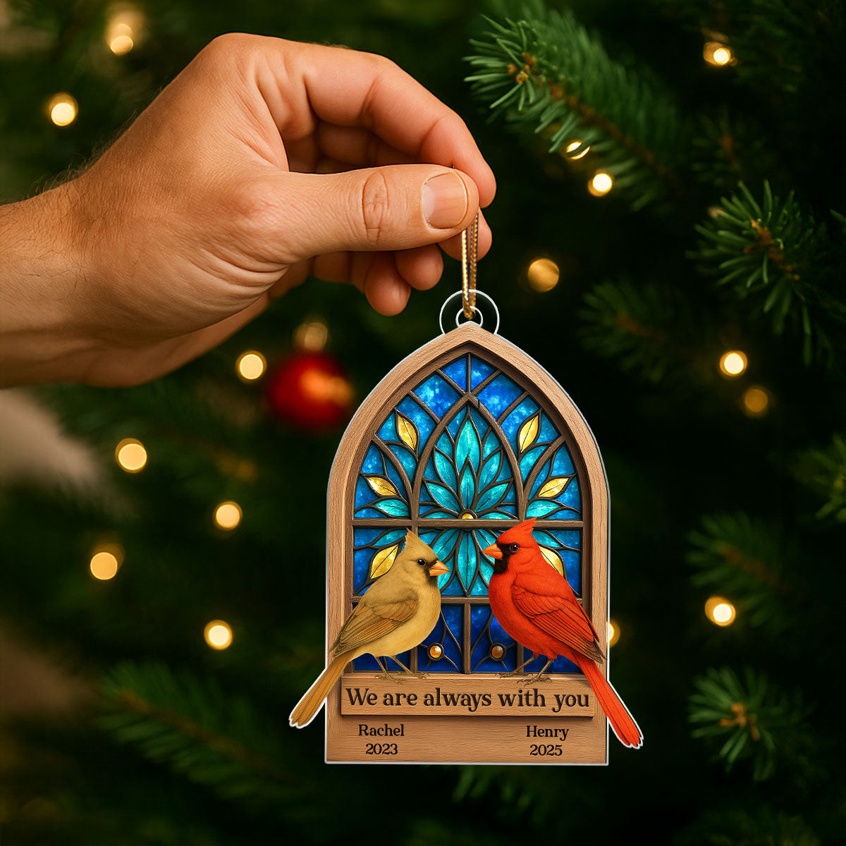 Cathedral Window Cardinal Always with You Personalized Acrylic Ornament, Meaningful Memorial Sympathy Gift