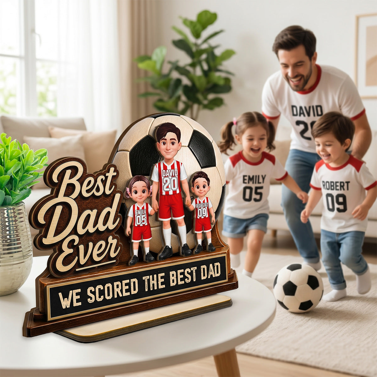 We Scored The Best Dad Soccer Dad & Kids - Personalized 2-Layered Wooden Plaque - Gift For Soccer Dad, UK Football Dad