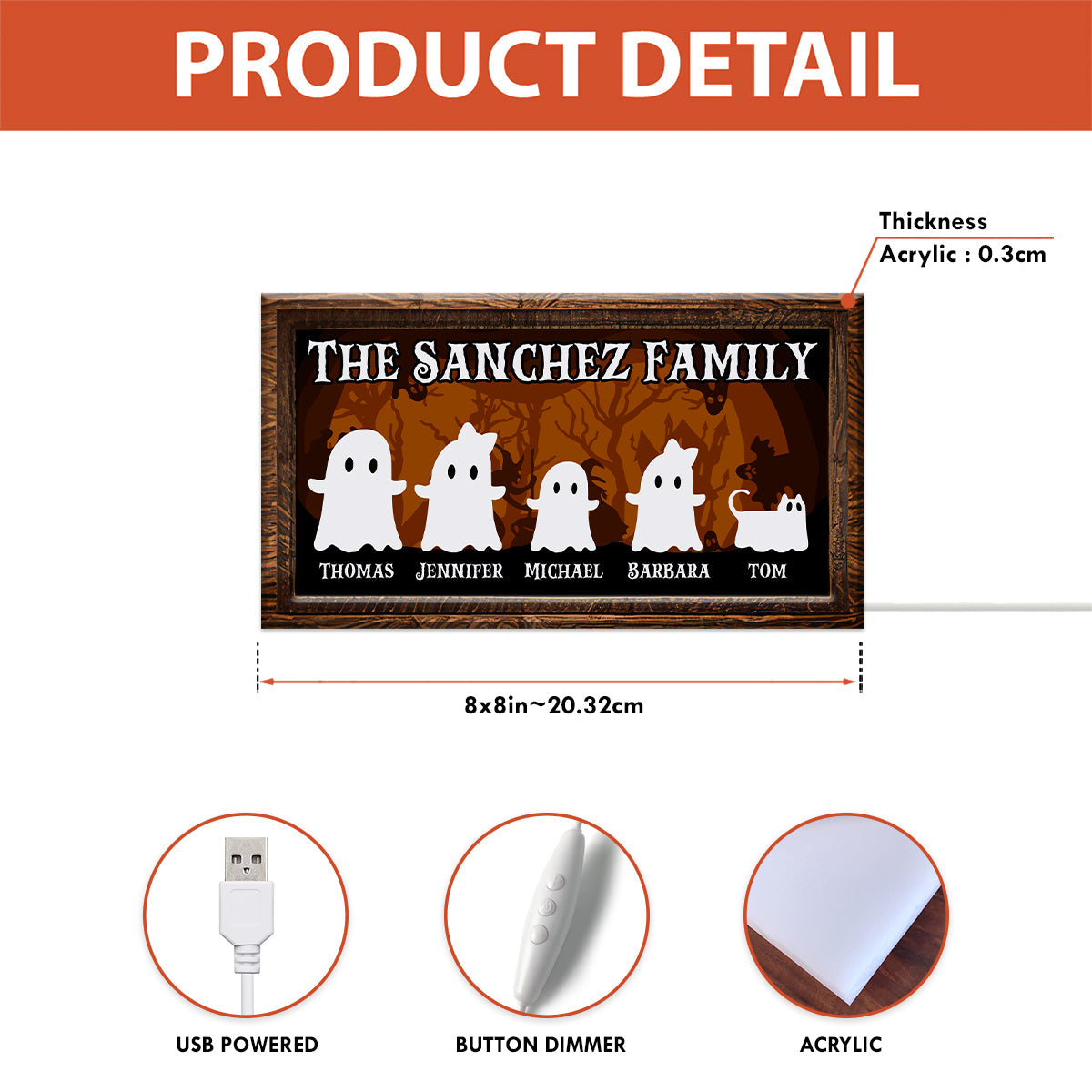 Halloween Ghost Family Tabletop Tiered Tray Decor Personalized LED Light Box