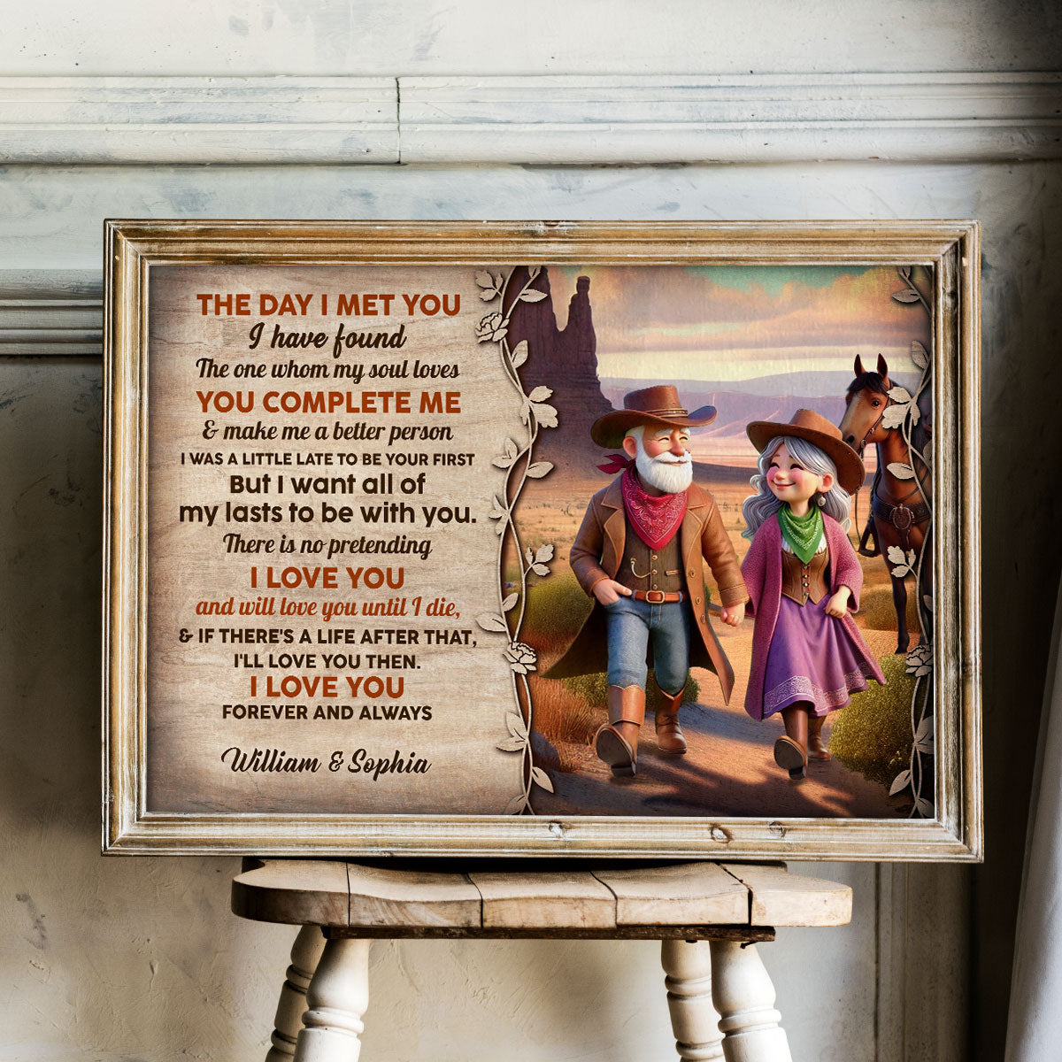 The Day I Met You Cowboy Happy Old Couple Personalized Poster, Anniversary Gift For Him, For Her, Husband, Wife