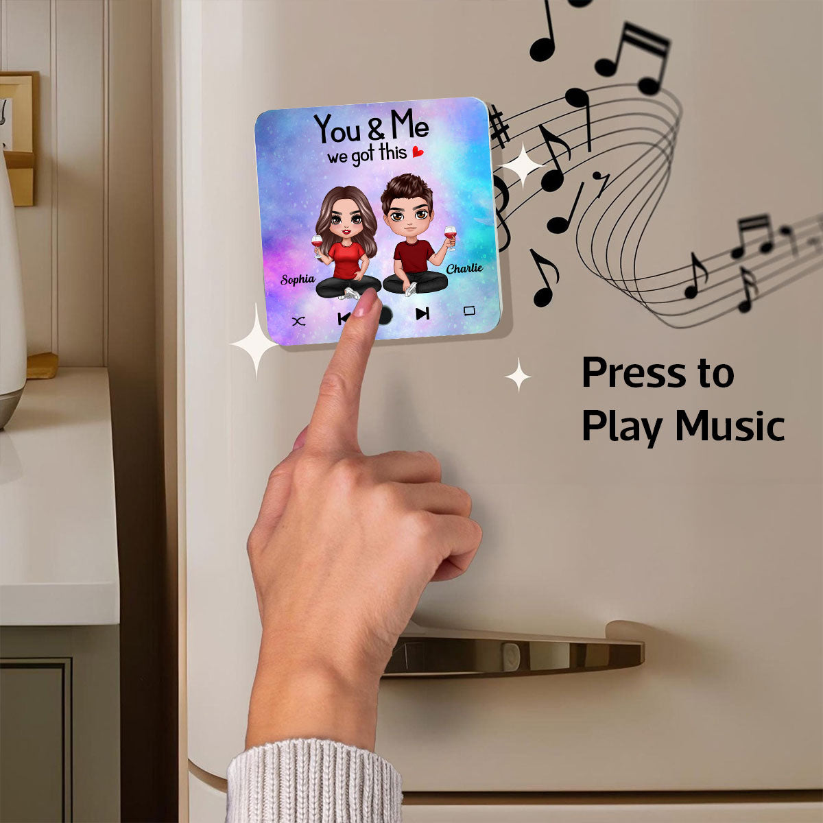 Doll Couple Sitting Together Since Favorite Song Personalized Music Fridge Magnet, Gift For Couple
