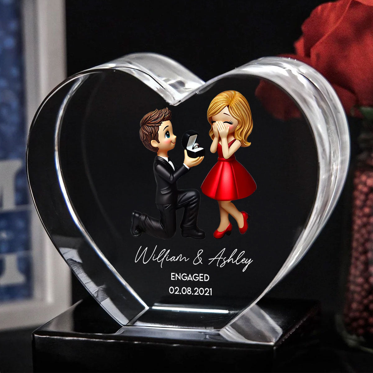 Marriage Proposal 3D Effect Personalized Crystal Heart LED, Engagement Gift for her, Free Delivery