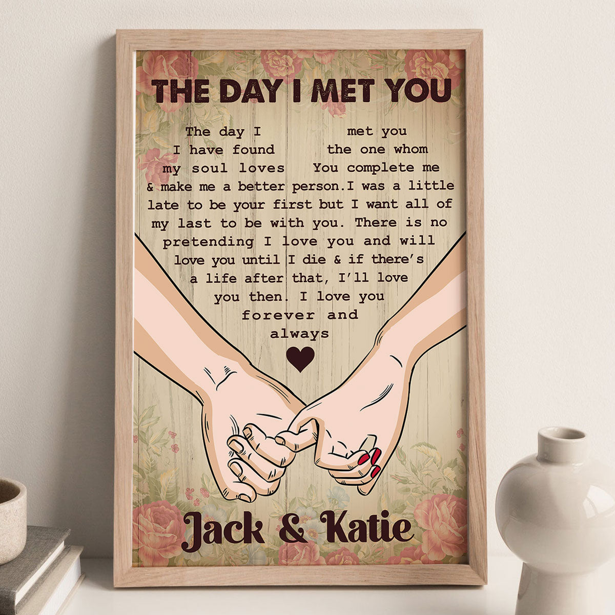 The Day I Met You Couple Hands Personalized Vertical Poster, Heartfelt 2025 Gift, Anniversary Gift