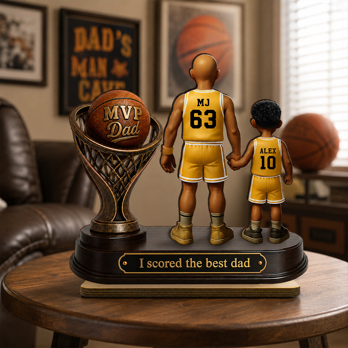We Scored the Best Dad Basketball Trophy - Personalized 2-Layered Wooden Plaque - Gift for Dad, Husband