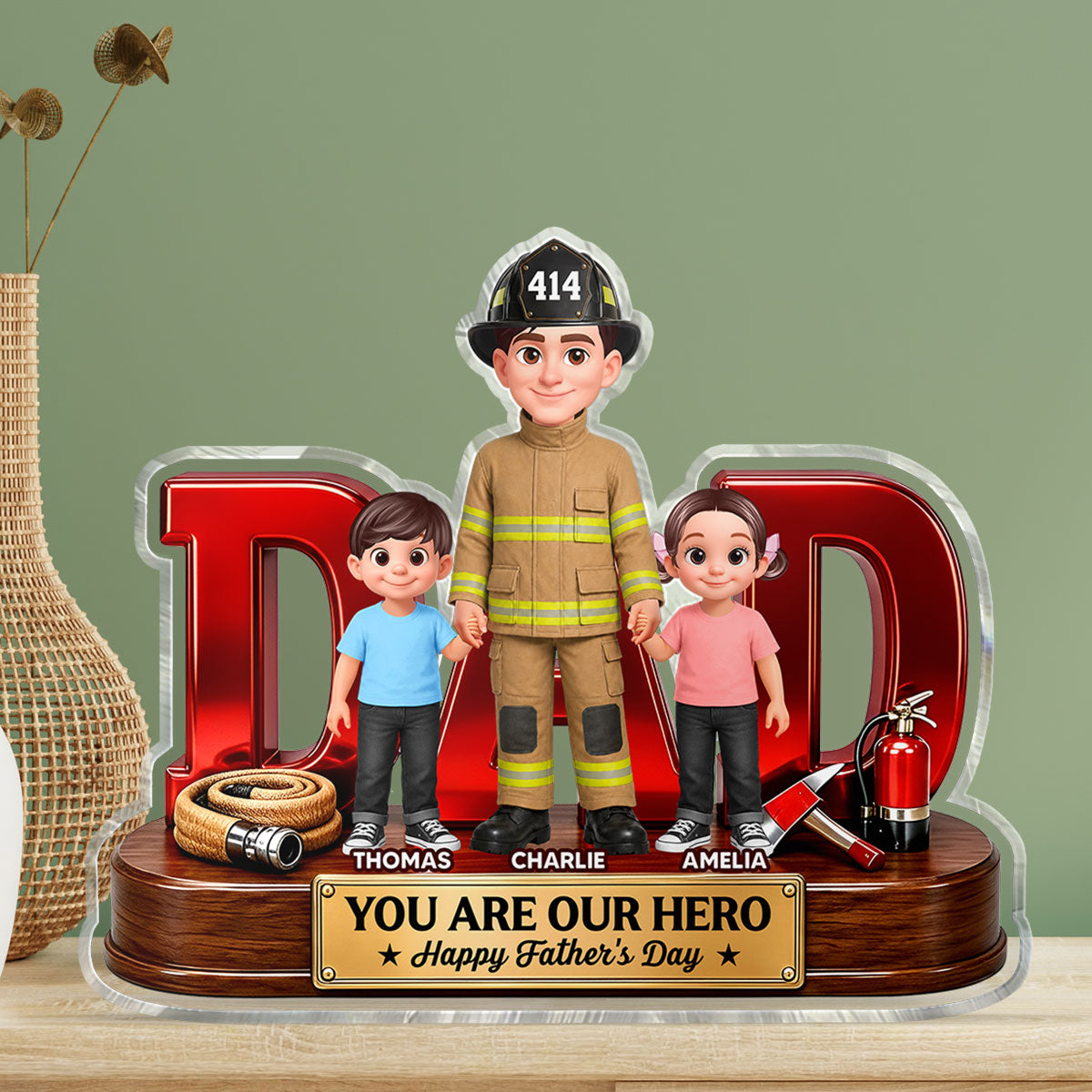 Proud Firefighter Dad You Are Our Hero - Personalized Acrylic Block Plaque - Gift For Dad, Husband