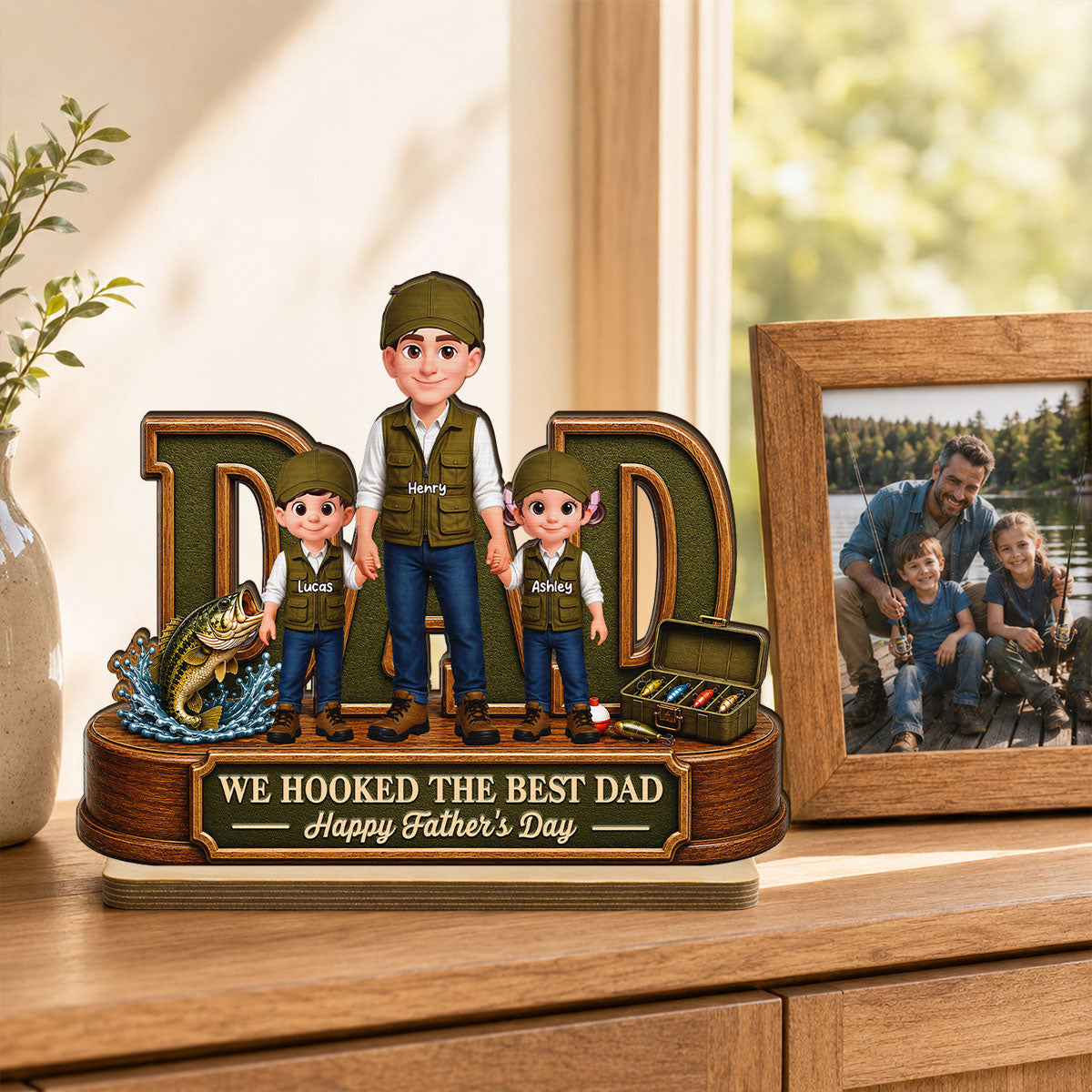 We Hooked The Best Dad Fishing Dad - Personalized 2-Layered Wooden Plaque - Gift For Fishing Dad, Fishing Lovers