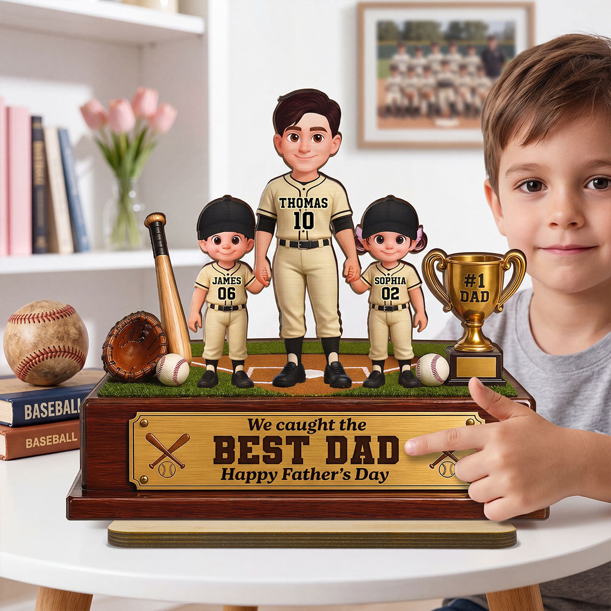 Baseball We Caught The Best Dad - Personalized 2-Layered Wooden Plaque - Gift For Dad