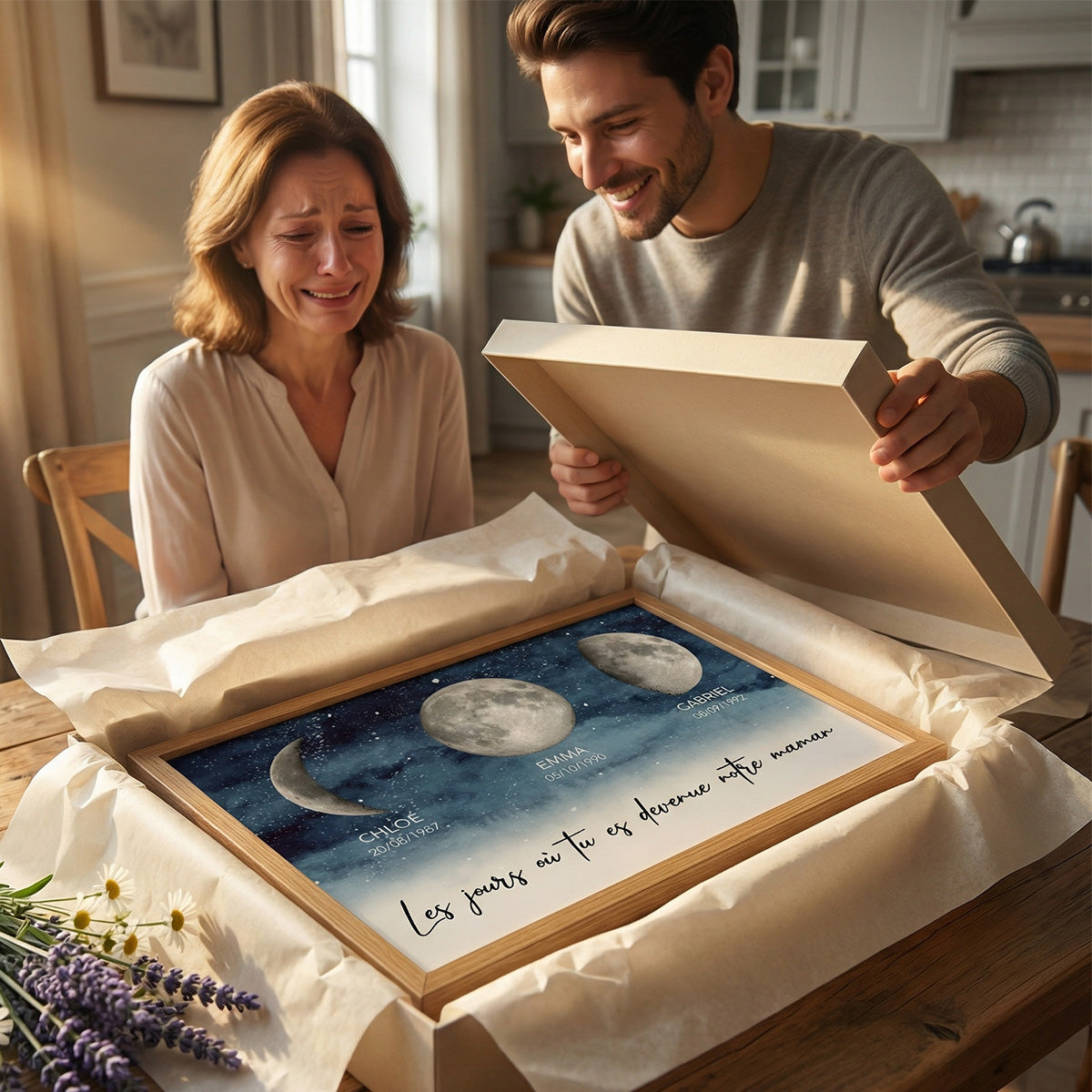 Nuit toile Le jour o tu es devenue Maman, Mamie – Affiche personnalise avec phases de lune de naissance – Cadeau de Fte des Mres pour Maman ou Mamie