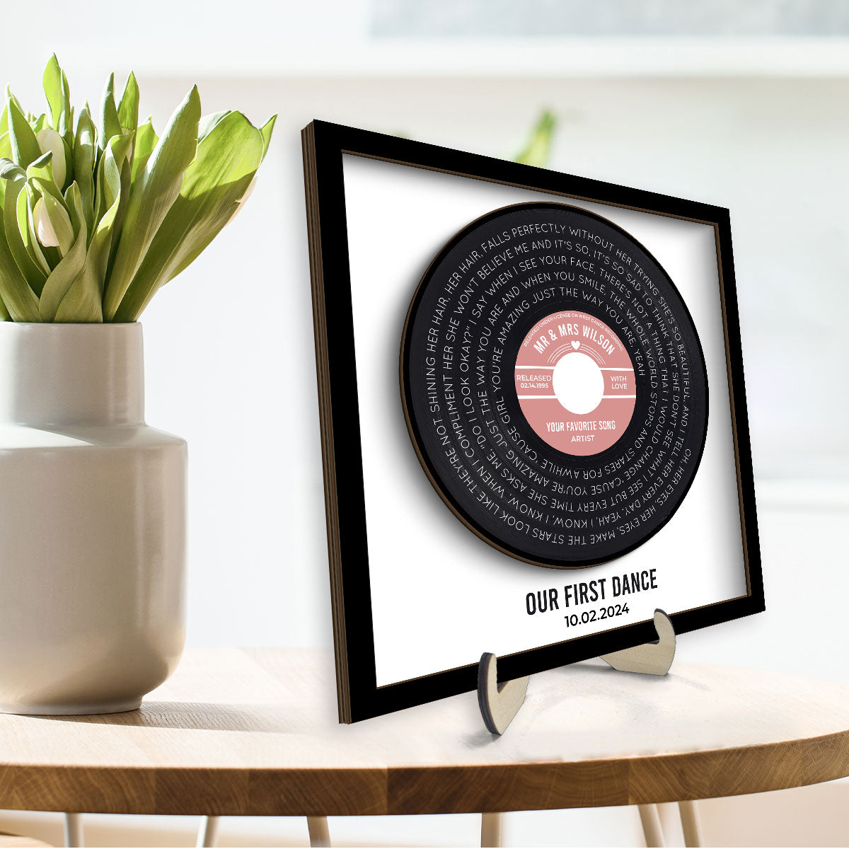 Custom Vinyl Record Label Print Personalized 2-Layer Wooden Plaque, Wedding, Valentine's Day, Anniversary, Mother's Day, Unique Gift for Him Gift for Her