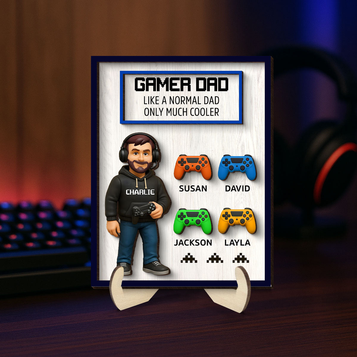 Gamer Dad Much Cooler Personalized 2-Layered Wooden Plaque, Gift for Gamer Dads