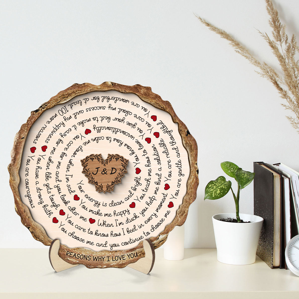 Reasons Why I Love You Spiral Text Gift For Him Or Her Personalized 2-Layer Wooden Plaque