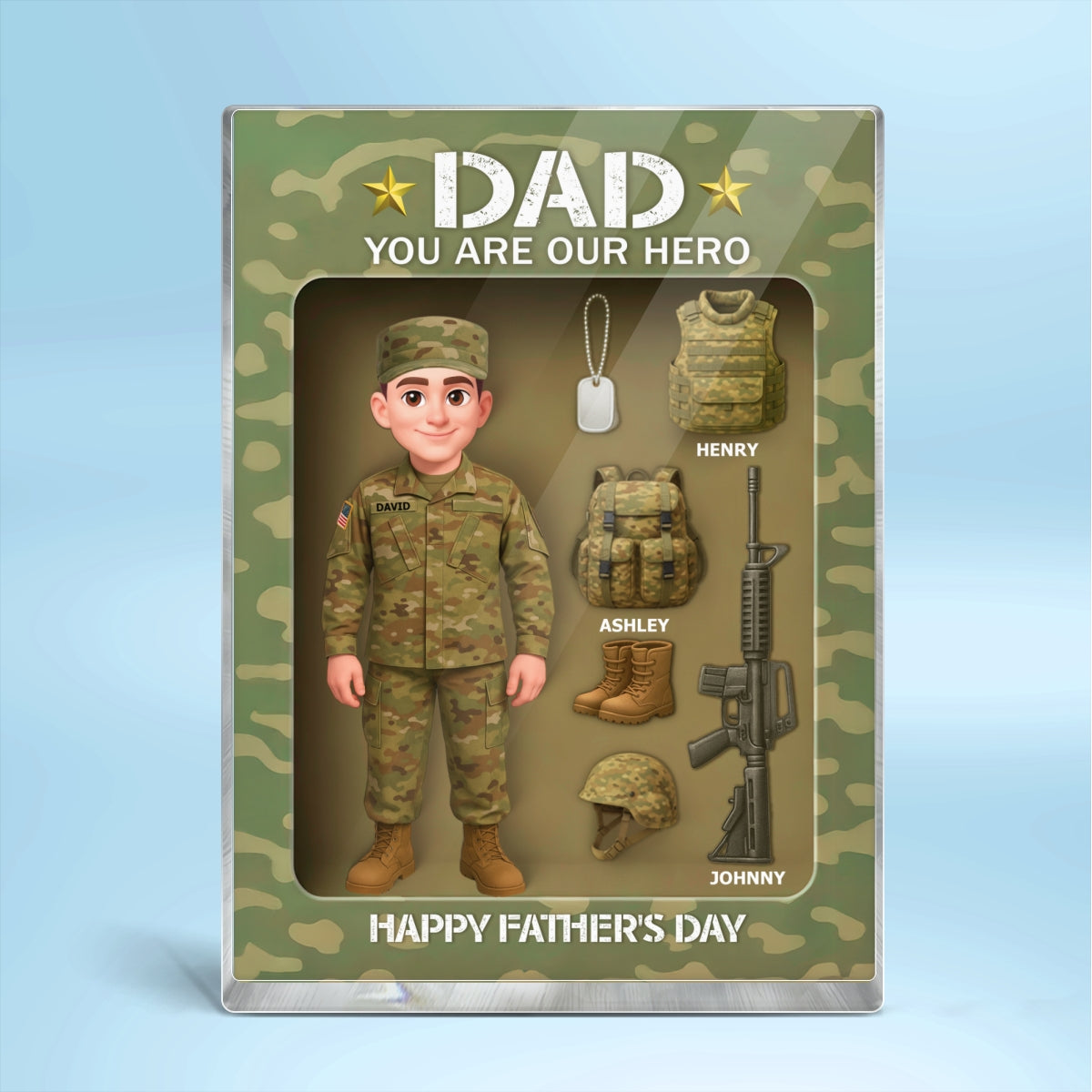 Proud Army Millitary Dad Hero - Personalized Acrylic Block Plaque - Gift For Marine Dad