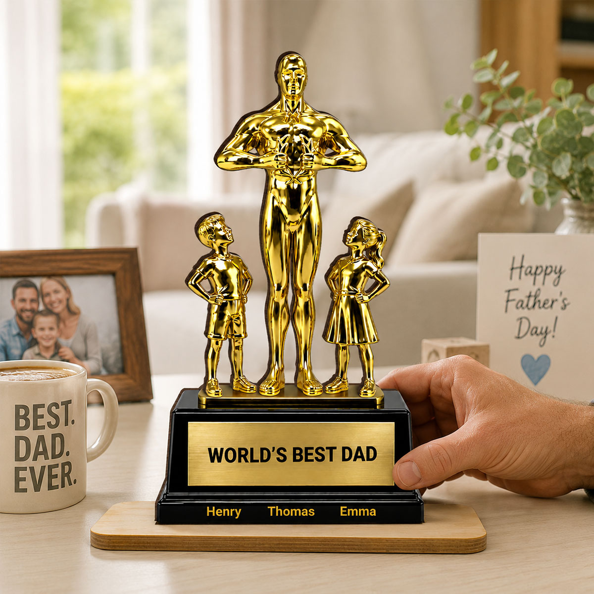 World's Best Dad Trophy - Personalized 2-Layered Wooden Plaque - Gift for Dad, Husband