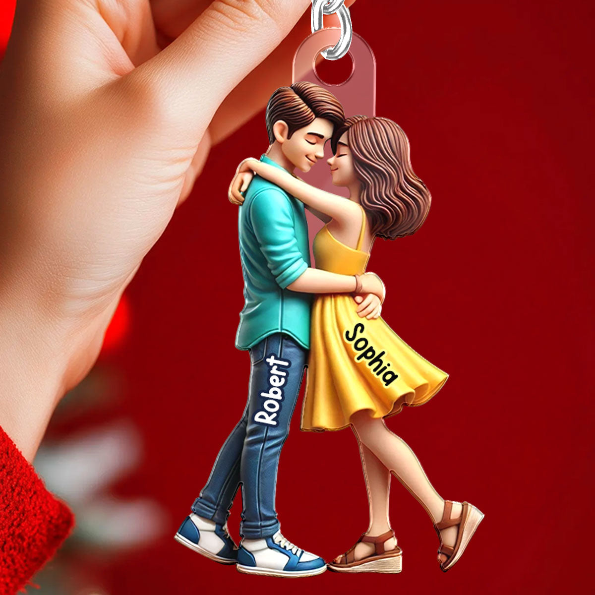 3D Effect Couple Hugging Personalized Acrylic Keychain, Heartfelt Gift For Couple, For Him, For Her, Boyfriend, Girlfriend, Husband, Wife