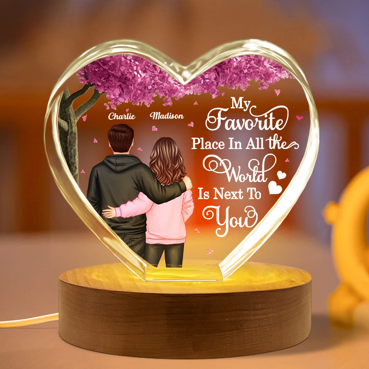 Couple Favorite Place in All the World Premium Crystal Heart LED, Treasured Forever Keepsake, Gift For Him, Gift For Her - Free Shipping Included