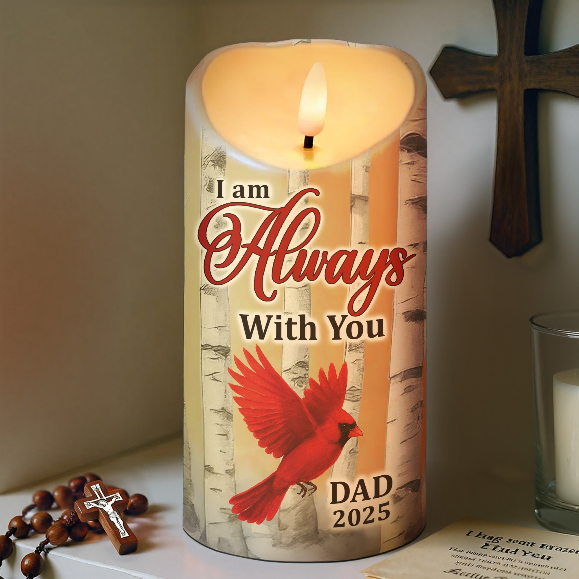 Birch Tree Cardinals I Am Always With You Memorial - Personalized LED Candle