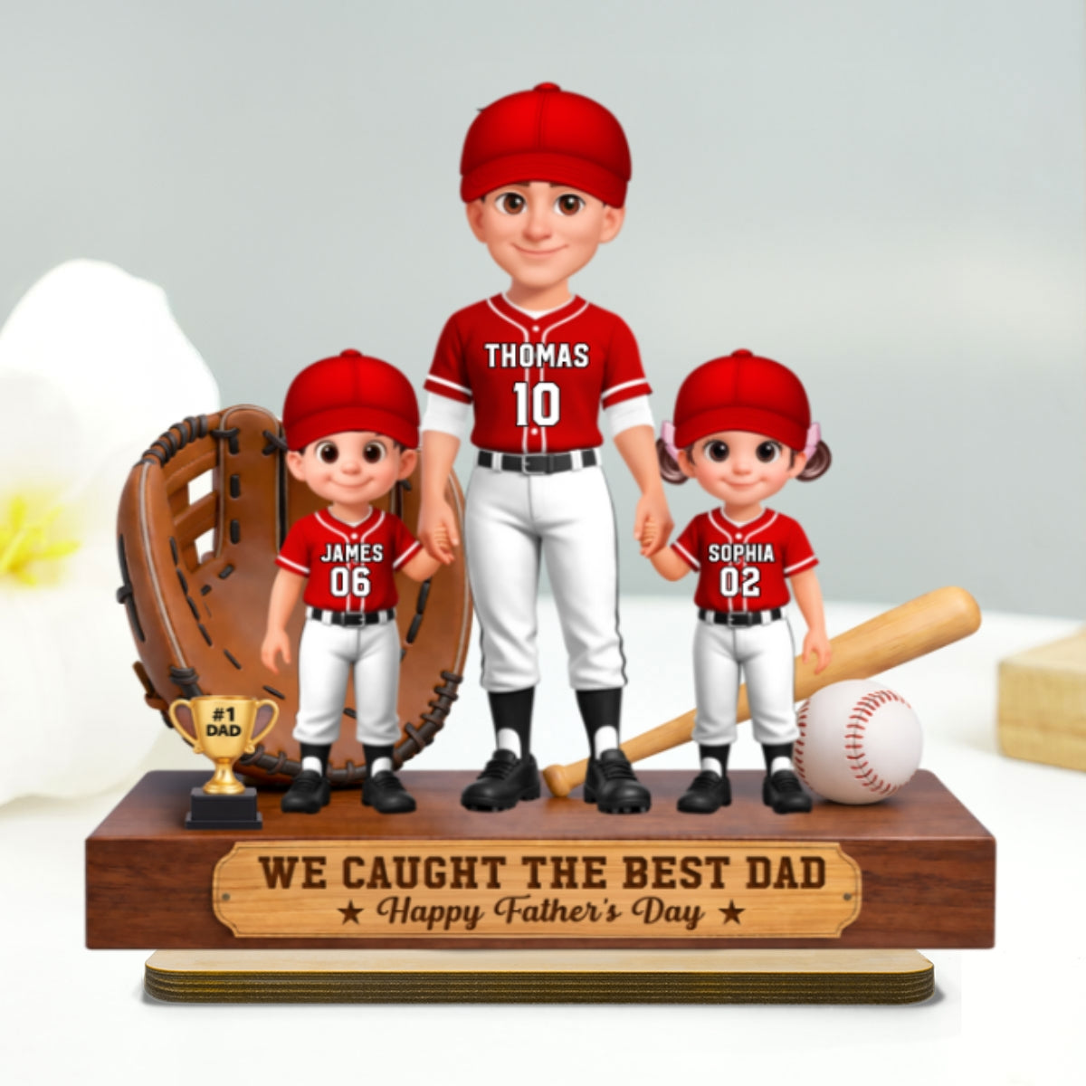 Baseball No.1 Dad We Caught The Best Dad - Personalized 2-Layered Wooden Plaque - Gift For Dad