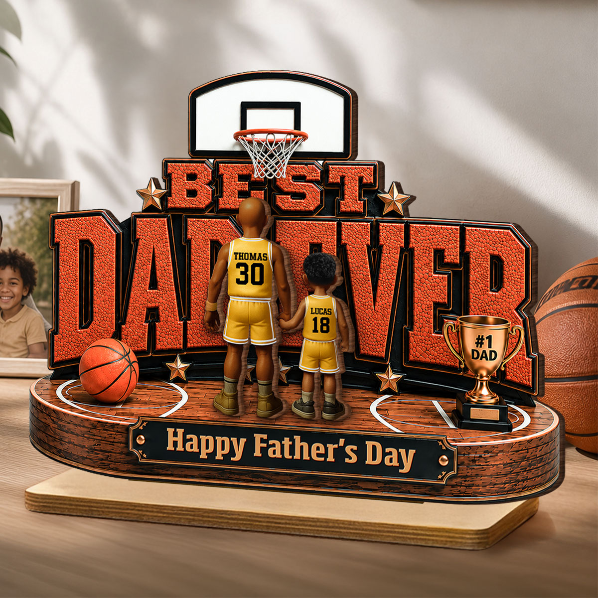 Best Basketball Dad Ever Our MVP - Personalized 2-Layered Wooden Plaque - Gift For Dad, Husband