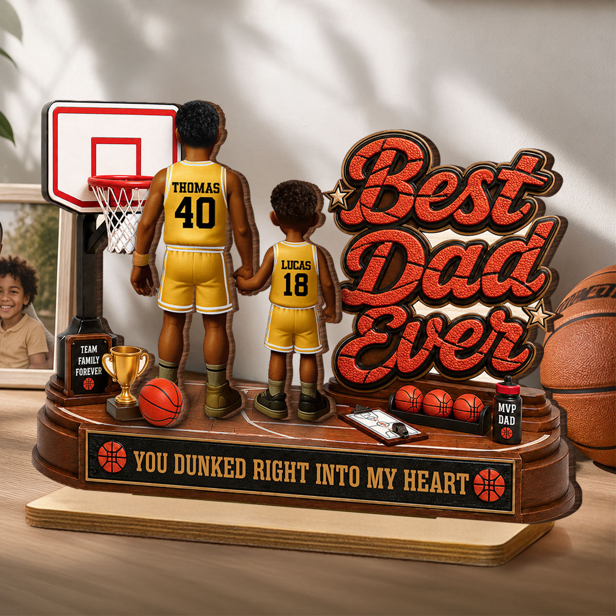 Best Basketball Dad Ever Dunked Right Into Our Hearts - Personalized 2-Layered Wooden Plaque - Gift For Dad, Husband