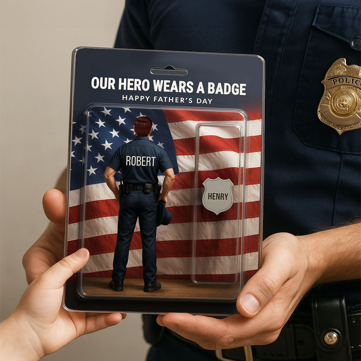 Custom Figure My Hero Wears A Badge With Kids' Names Personalized Acrylic Block Plaque, Perfect 2025 Gift For Him, For Dad