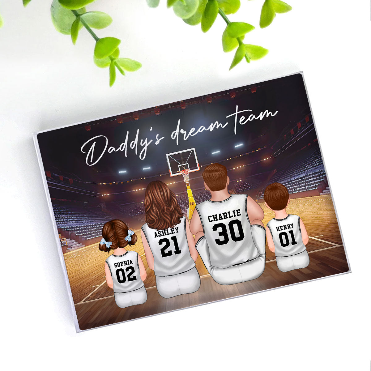 Daddy's Team Basketball Family Sitting Personalized Acrylic Block, Unique Gift for Dad, Gift for Husband