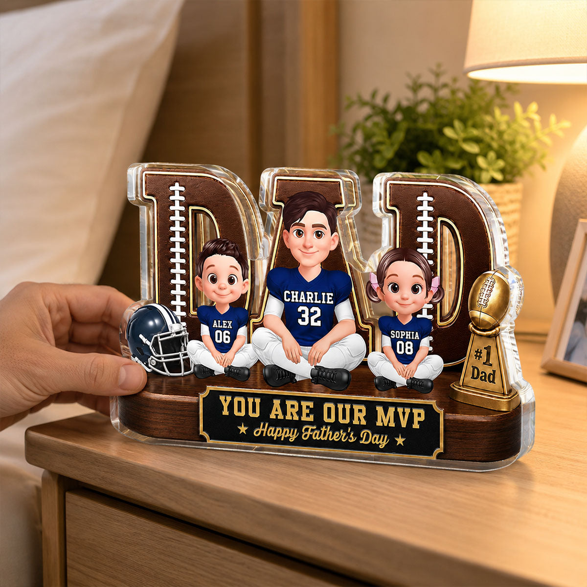 American Legend Football Family Daddy's Dream Team - Personalized Acrylic Block Plaque - Gift For Dad, Husband