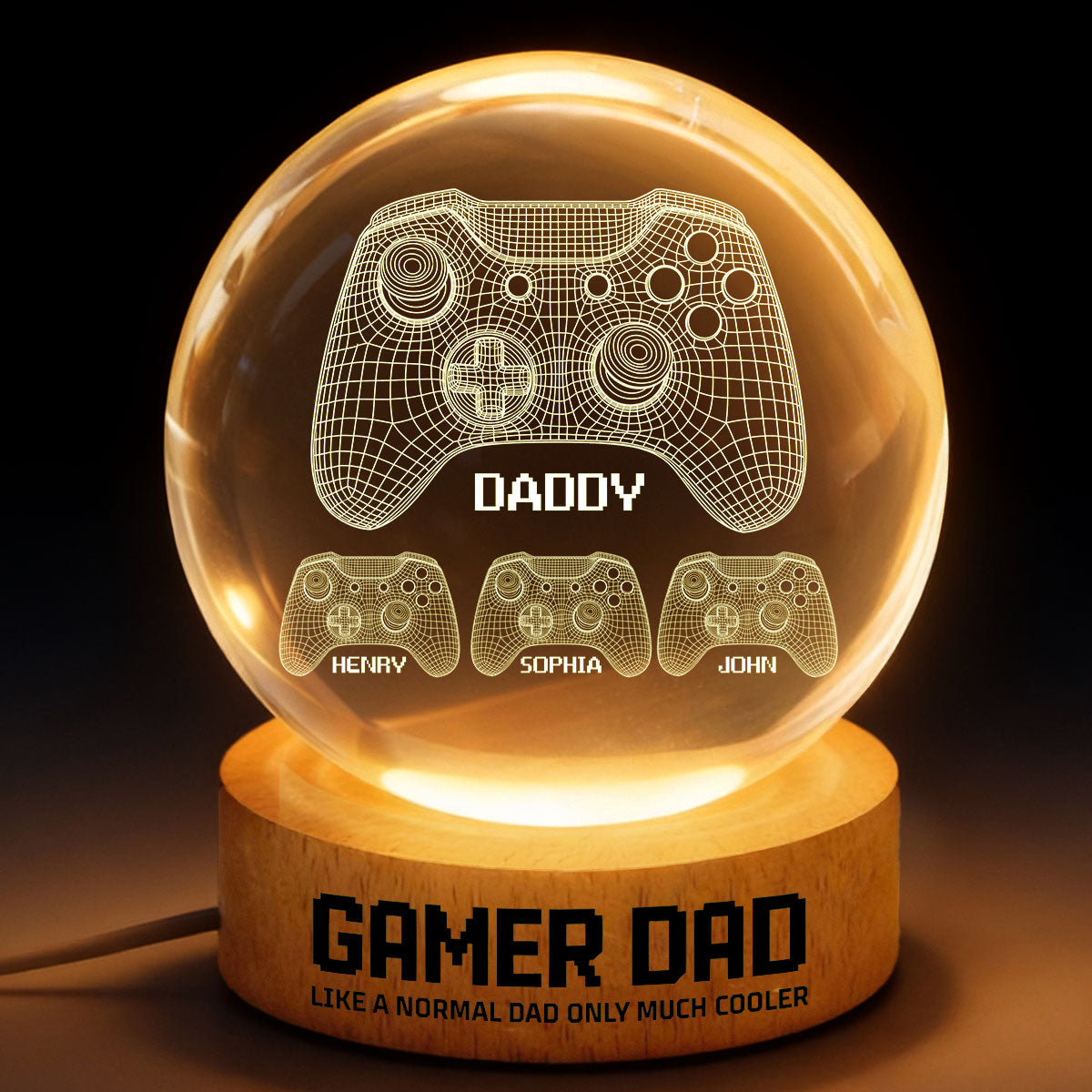 Gamer Dad Like A Normal Dad But Cooler - Personalized Crystal Ball LED Night Light - Gift For Dad