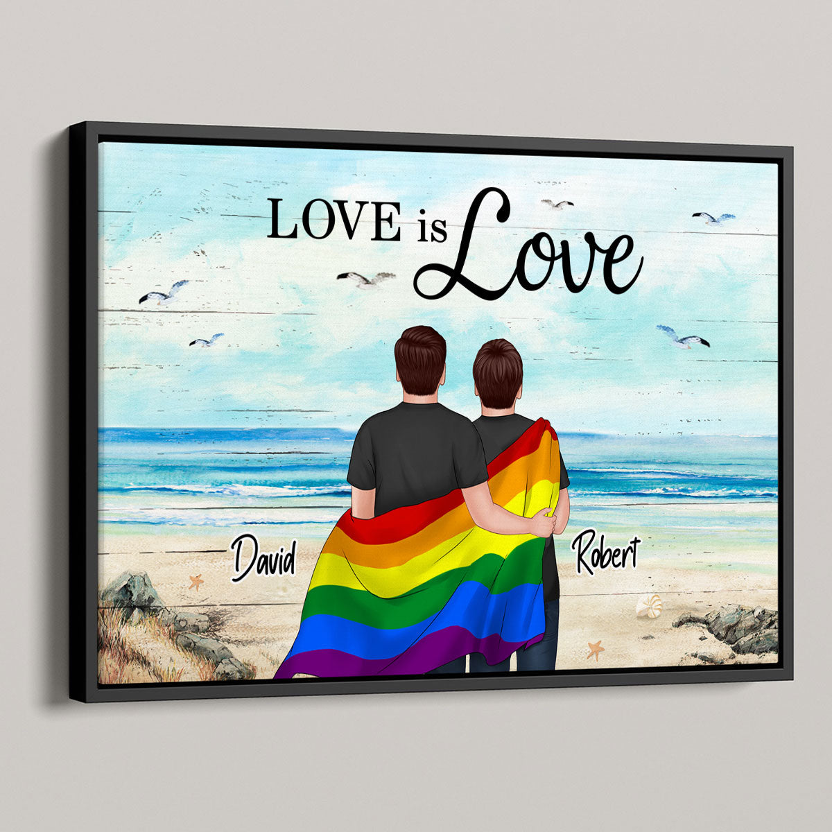 LGBTQ Couple Flag Beach Landscape Personalized Poster, Pride Month gift