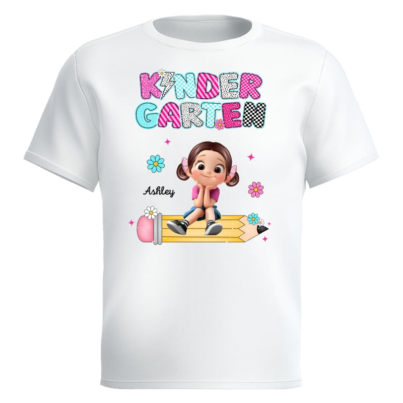 Personalized Kindergarten Tshirt for Girls, Colorful Pencil Pattern Custom Kids Name, Back To School Shirt Toddler, First Day School Outfit