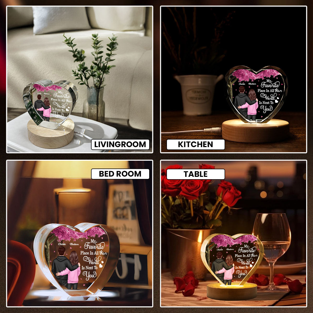 Couple Favorite Place in All the World Premium Crystal Heart LED, Treasured Forever Keepsake, Gift For Him, Gift For Her - Free Shipping Included