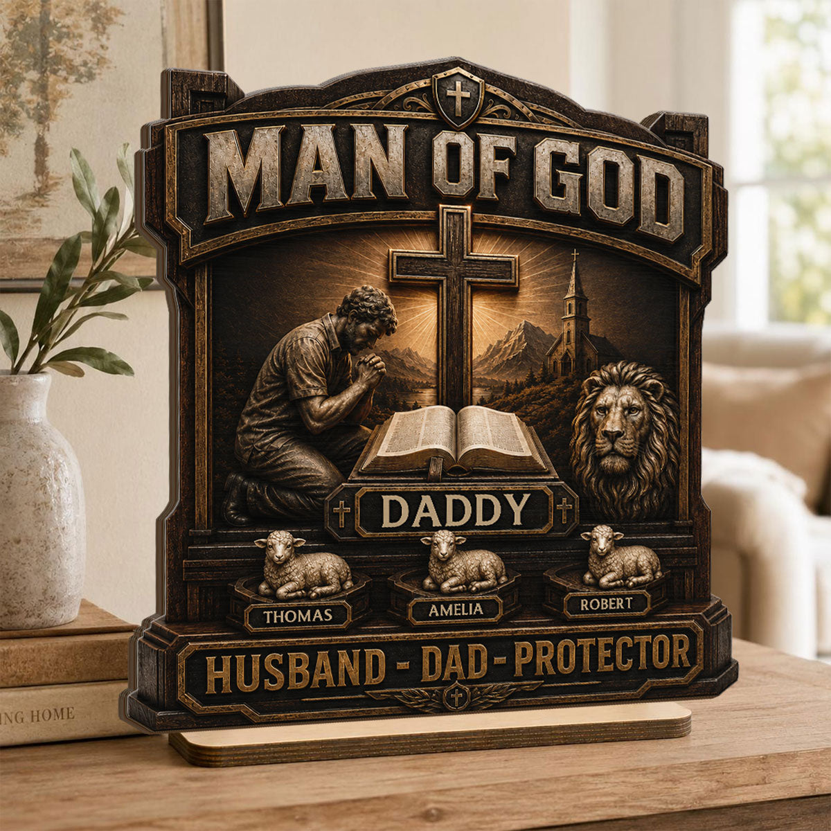 Man Of God - Personalized 2-Layered Wooden Plaque - Gift For Dad, Husband, Grandpa, Christian Dad