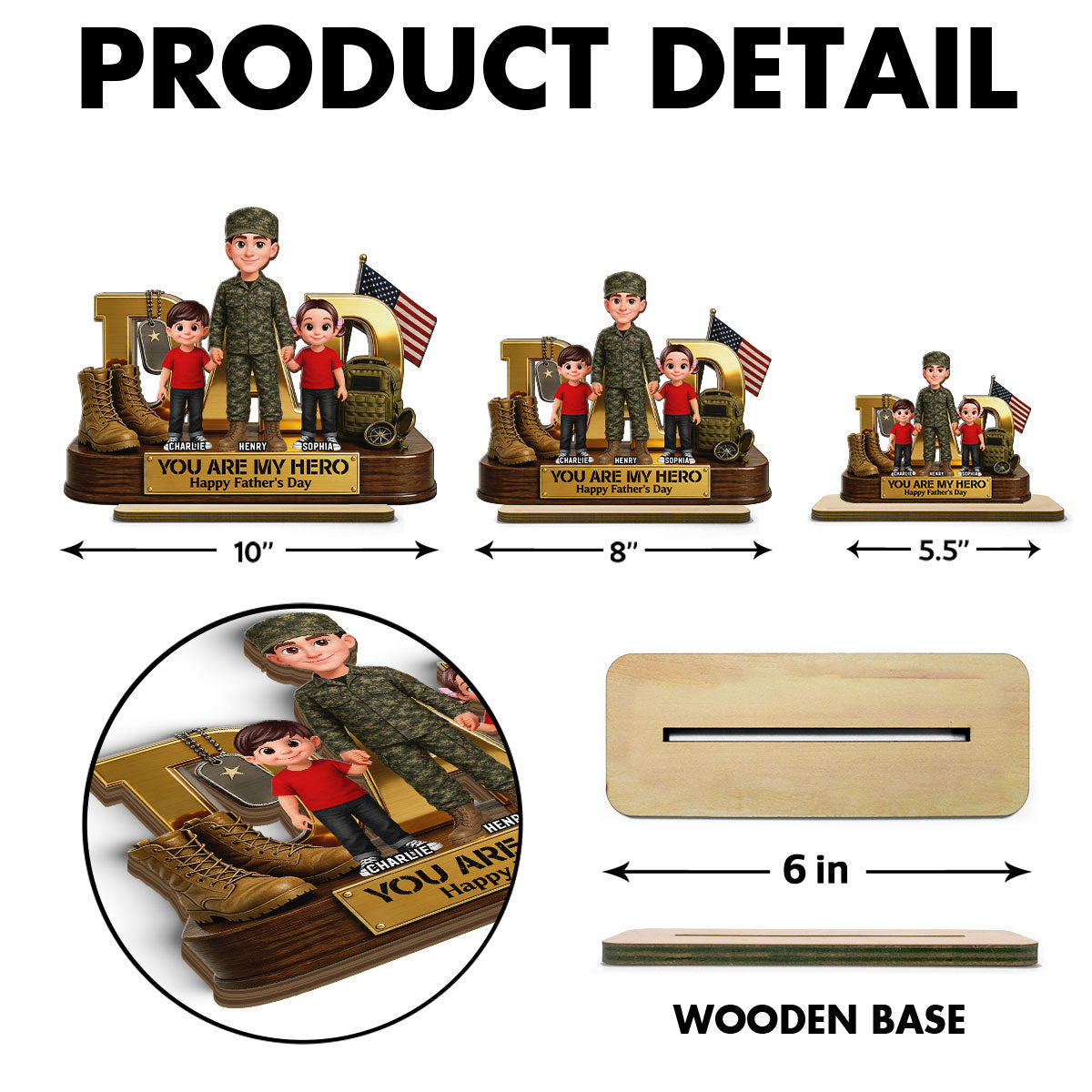Proud American Millitary Dad - Personalized 2-Layered Wooden Plaque - Gift For Dad, Husband