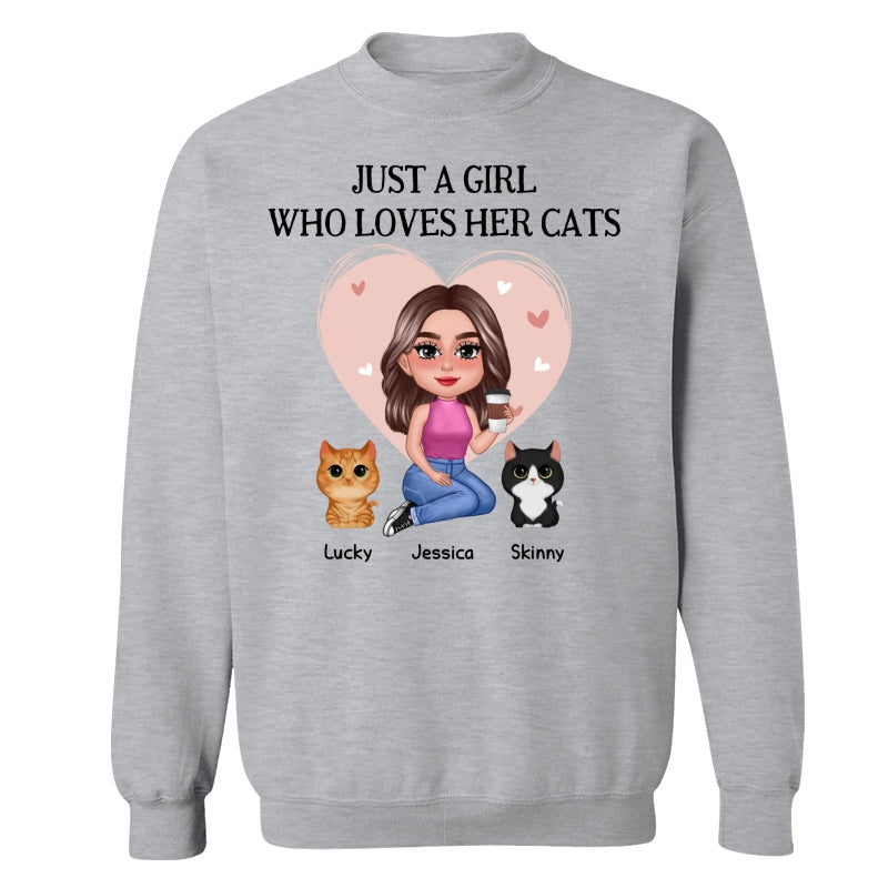 Pretty Doll Just A Girl Loves Cats Pink Heart Personalized Shirt