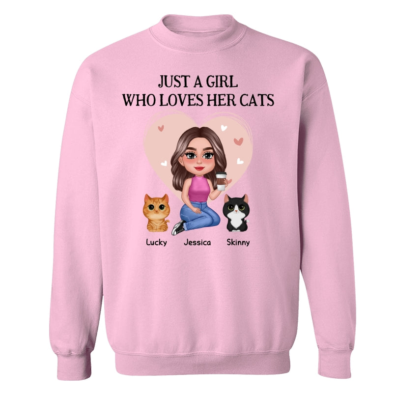 Pretty Doll Just A Girl Loves Cats Pink Heart Personalized Shirt