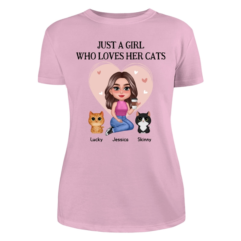 Pretty Doll Just A Girl Loves Cats Pink Heart Personalized Shirt