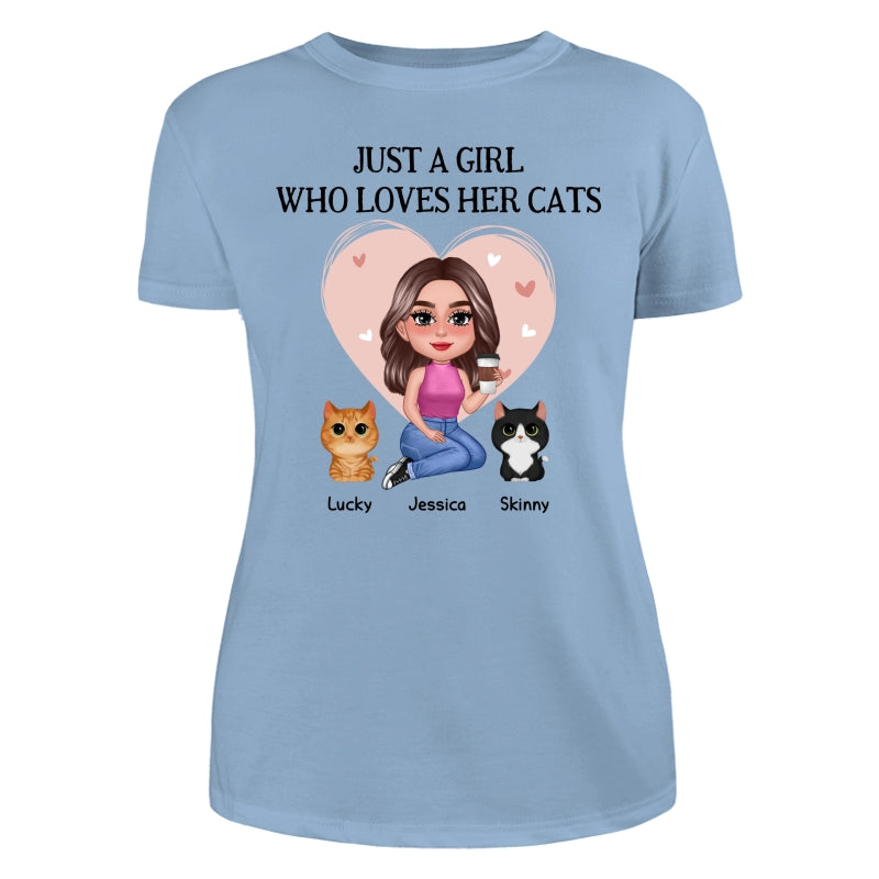 Pretty Doll Just A Girl Loves Cats Pink Heart Personalized Shirt