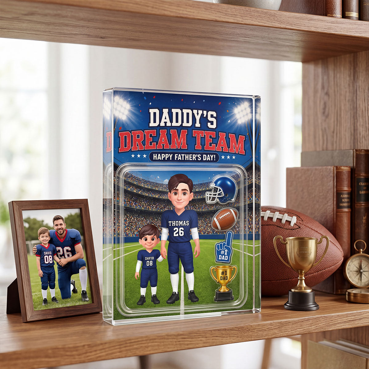 American Football Dad Daddy's Dream Team - Personalized Acrylic Block Plaque - Gift For Football Dad, Husband