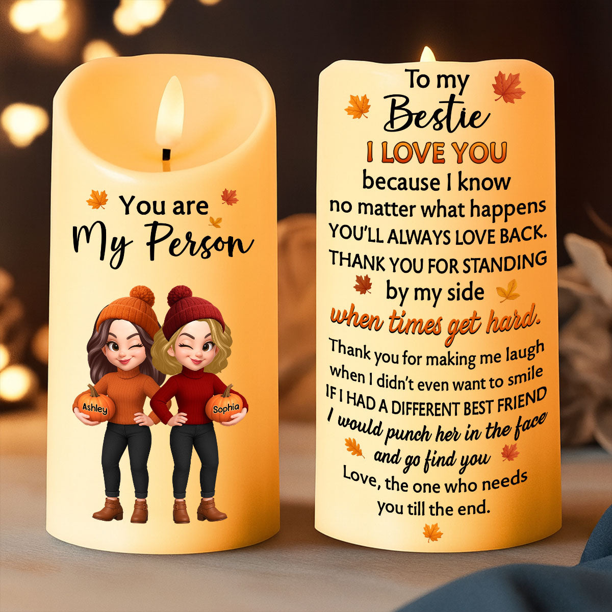 You're My Person Fall Season Besties Sisters Personalized LED Candle