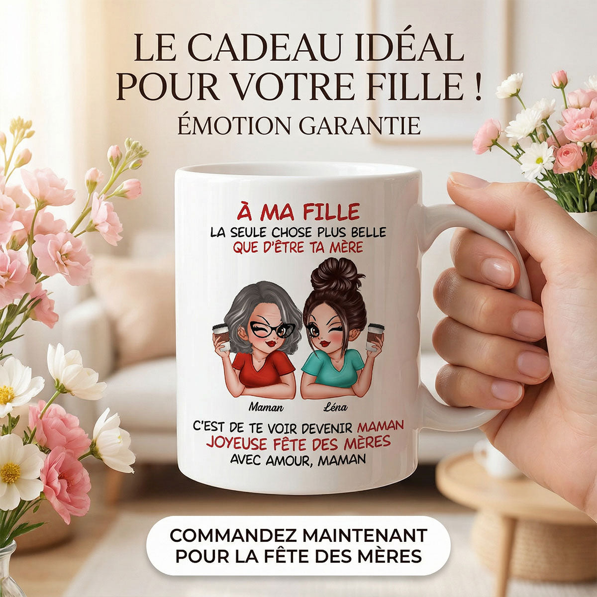 ma fille – Te voir tre maman – Mug personnalis – Cadeau de Fte des Mres pour ma fille