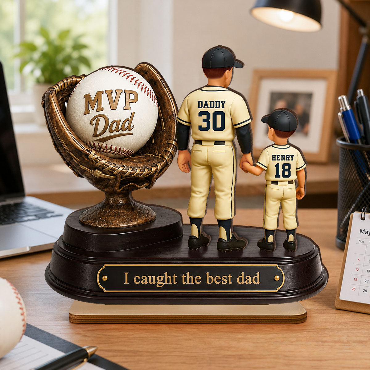 We Caught the Best Dad Baseball Trophy - Personalized 2-Layered Wooden Plaque - Gift for Dad, Husband