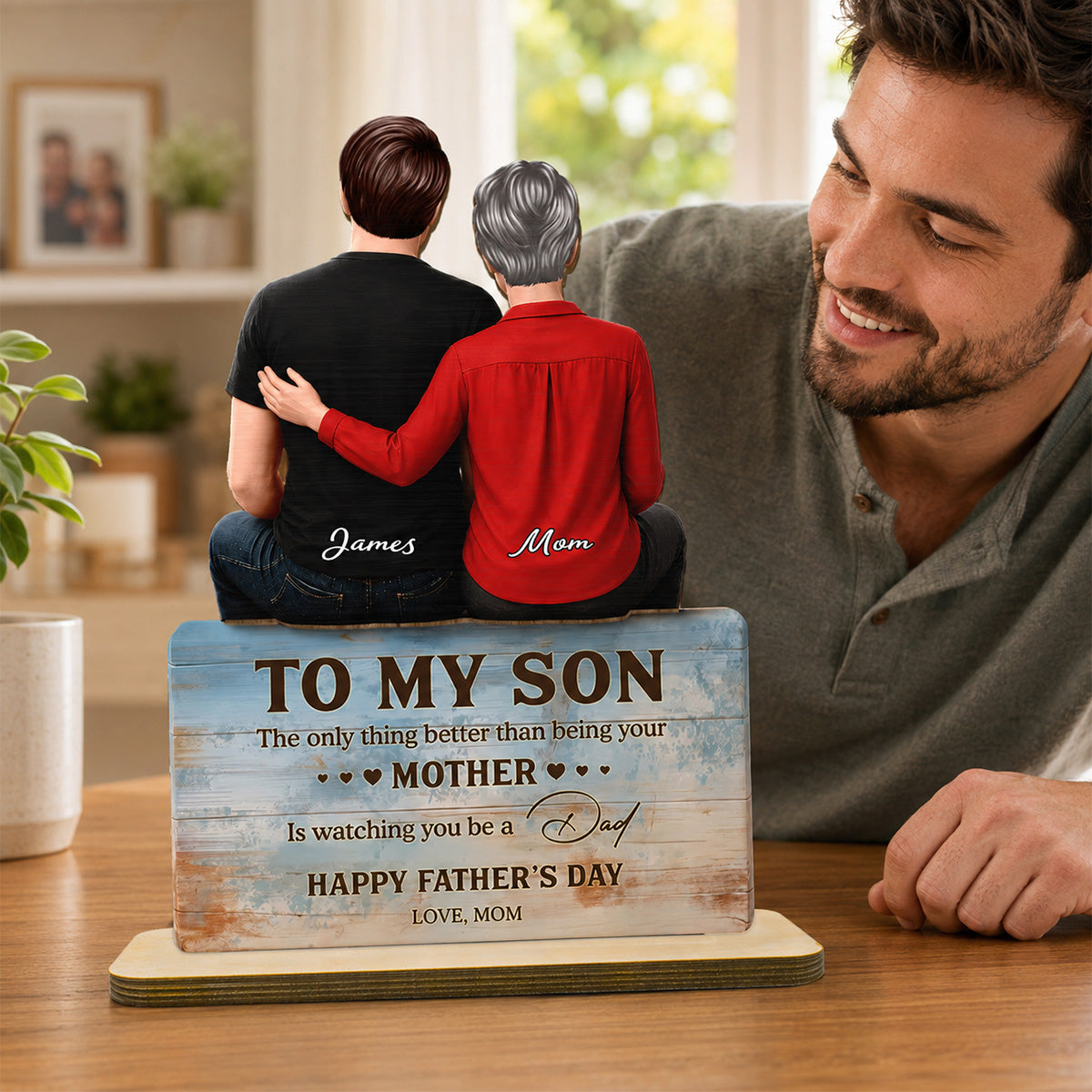 To My Son Happy 2D Flat - Personalized Wooden Plaque - Heartfelt Gift For Son