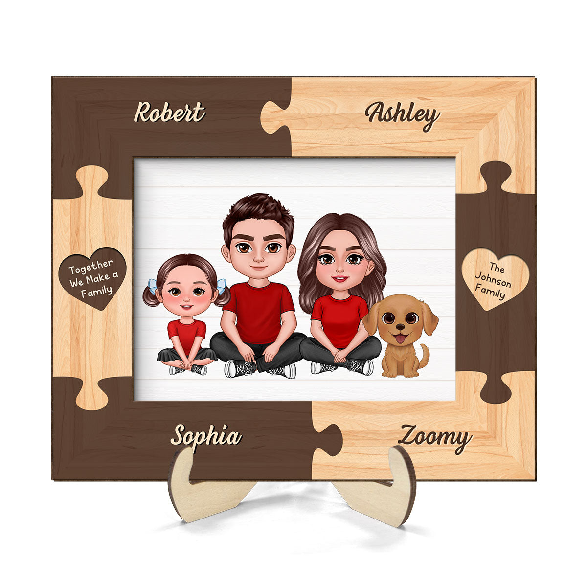 Family Crossed Legs Puzzle Frame Personalized 2-layer Wooden plaque