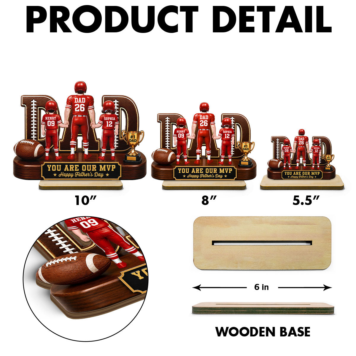 American Football No 1 Dad Legend Daddy's Dream Team - Personalized 2-Layered Wooden Plaque - Gift For Dad
