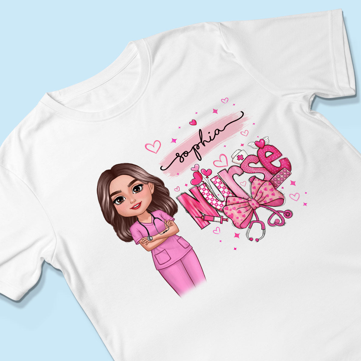 Nurse Pink Coquette Bow Personalized Shirt, Birthday Gift For Nurse Wife Girlfriend Bestie