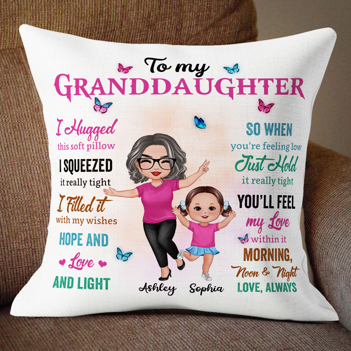 Colorful To My Granddaughter Grandson Gift Happy Doll Grandma Grandkid Personalized Pillow