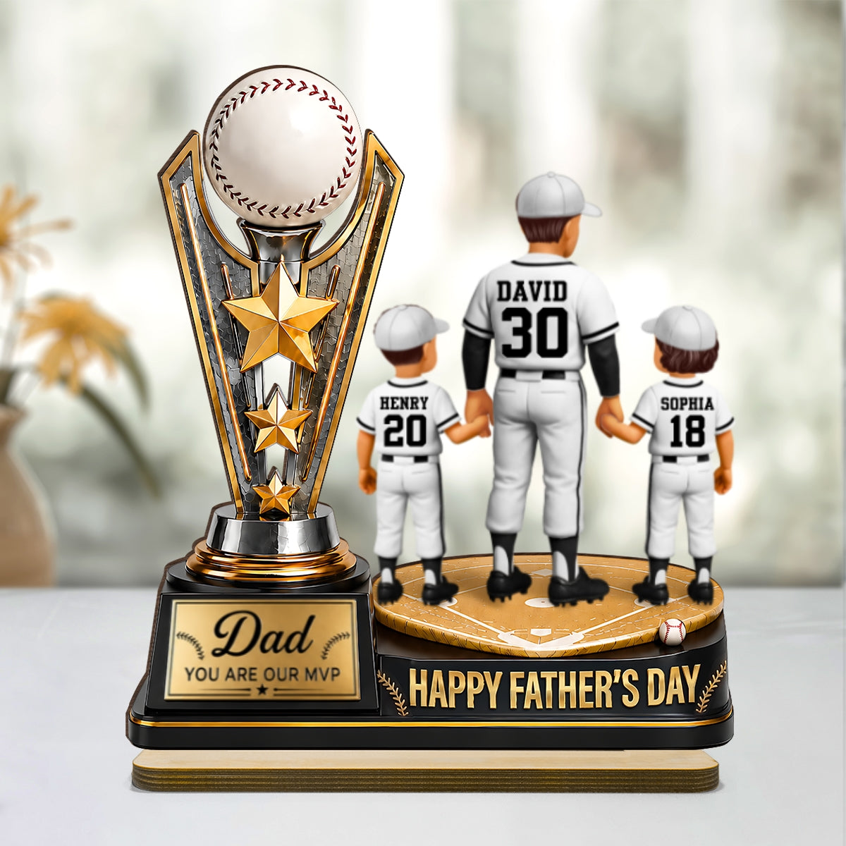 Baseball MVP Dad Trophy - Personalized 2-Layered Wooden Plaque - Gift for Dad, Husband
