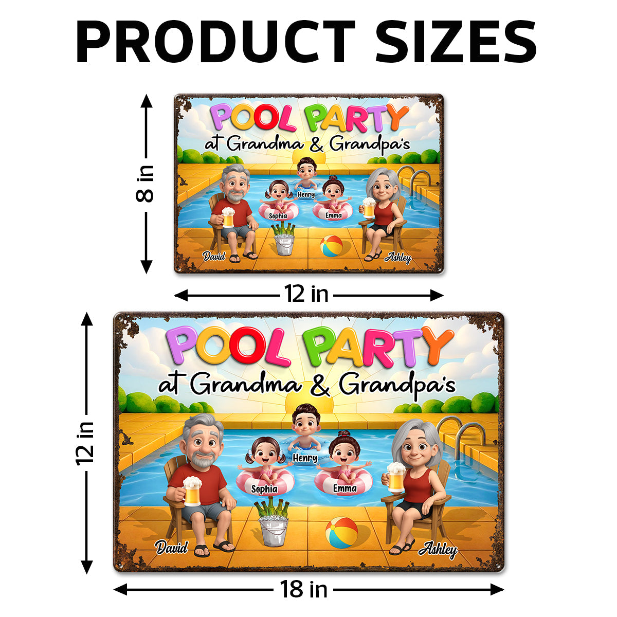 Pool Party At Grandma Grandpa Personalized Metal Sign, Grandparents Hosting Grandkids