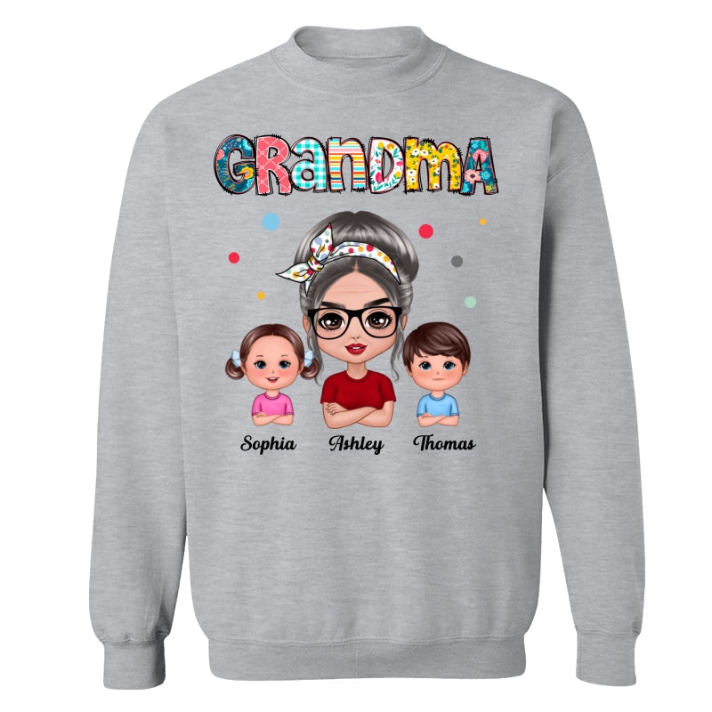 Colorful Doodle Pattern Doll Grandma & Grandkids Personalized Shirt