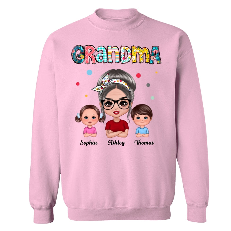 Colorful Doodle Pattern Doll Grandma & Grandkids Personalized Shirt